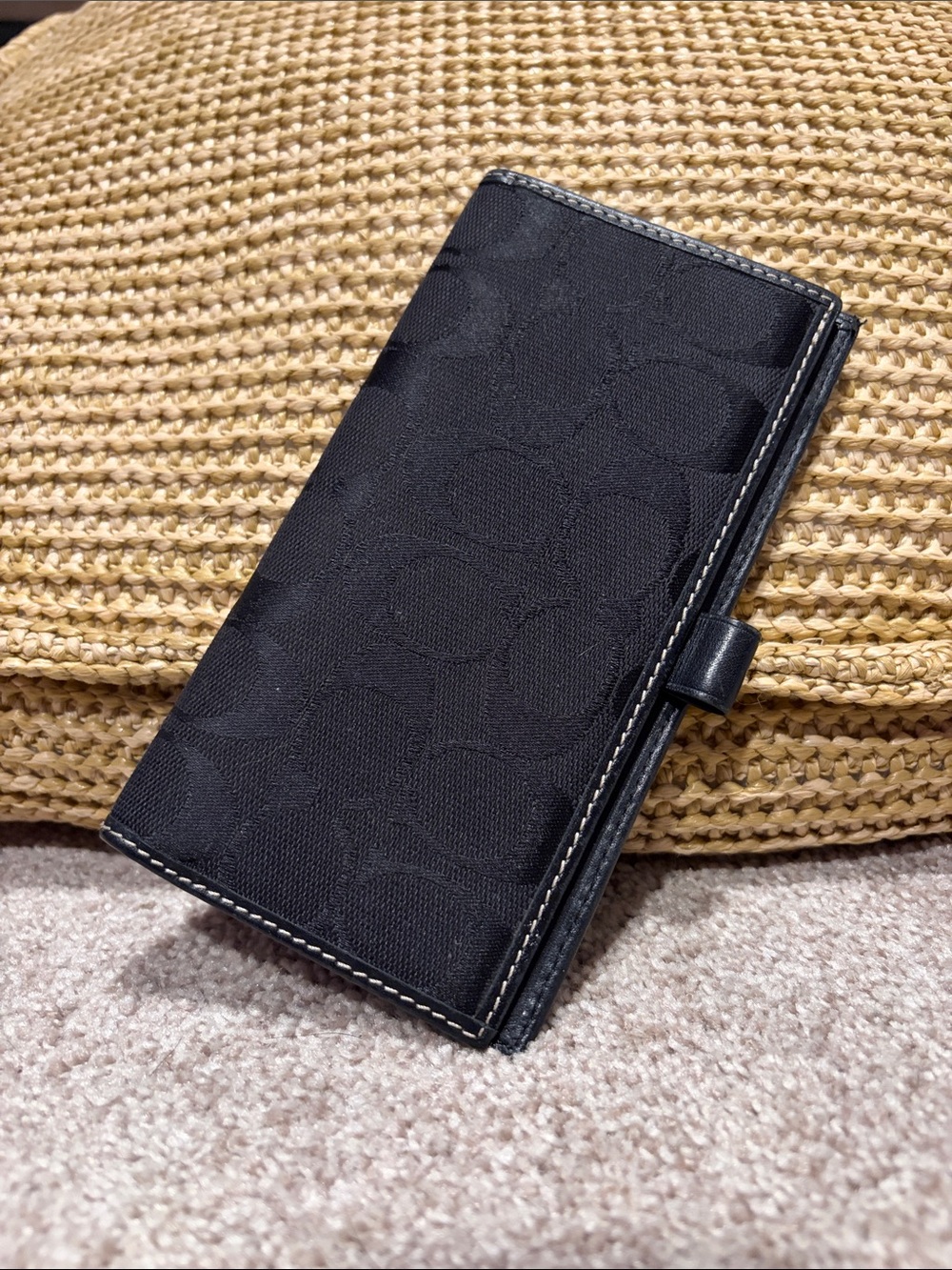 Coach Vintage Black Signature C Jacquard Leather Checkbook Cover Bifold